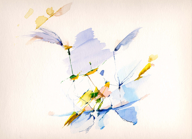 Kirsten K&ouml;tter, Painting Site-specific: 69° N / 27° O (Serie: NordNordOst), Kevoj&auml;rvi, Finnland, 26.06.2003, tags&uuml;ber, Aquarell, 30 &times; 40 cm, Text (10/36)