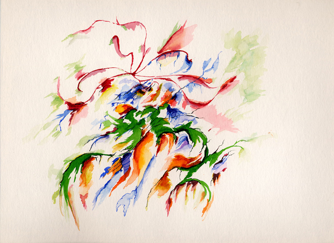 Bei Johanna - Kirsten K&ouml;tter, Painting Site-specific: 61° N / 26° O (NNO), Paimela am Vesij&auml;rvi, Finnland, 04.07.2003, ca. 13.30 - 15.30, Aquarell, 30 &times; 40 cm, Foto, Text (22/36)