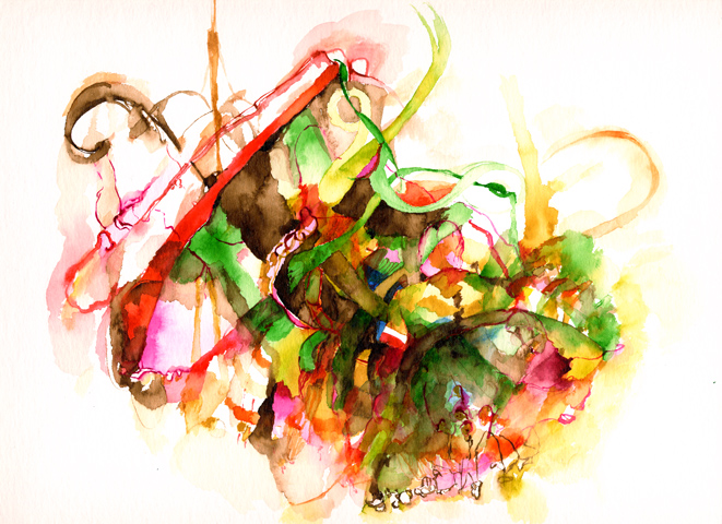 Kirsten K&ouml;tter: Painting Site Specific, Malerei vor Ort, Most na Soci, Sommer 2004,  Aquarell, 17 &times; 24 cm