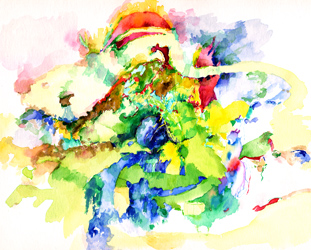 Site-specific painting von Kirsten K&ouml;tter: 'Puja', Herbst 2004, Aquarell, 30 &times; 40 cm