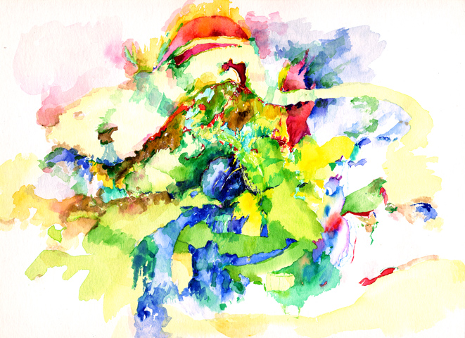 Kirsten K&ouml;tter: Painting Site Specific, Malerei vor Ort, 'Puja', Frankfurt am Main, Herbst 2004,  Aquarell, 30 &times; 40 cm