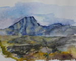 Site-Specific Painting C&eacute;zanne 2013, Montagne Sainte-Victoire vom Mont Joli, 06.10.2013, am Morgen, Aquarell, 12 &times; 17 cm von Kirsten K&ouml;tter