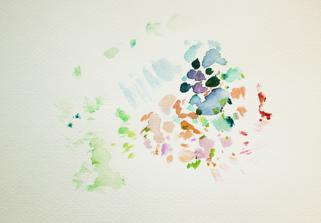 Kirsten K&ouml;tter: Eissporthalle  (Ausschnitt), Site-specific painting, Samstag, 11.01.2014, 9.30, Halle der Eissporthalle Frankfurt am Main, 50.125661° N / 8.724495 ° O, Aquarell, 17 x 24 cm