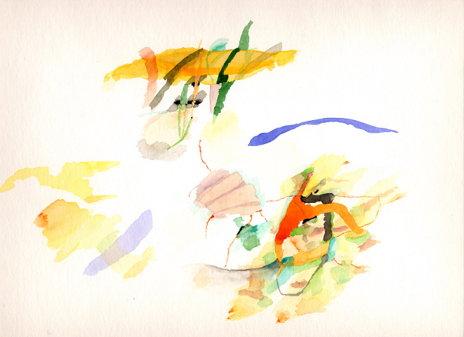 Kirsten K&ouml;tter, Malerei vor Ort / Painting Site specific: 60° N / 24° O (Serie: NordNordOst), Helsinki, 05.07.2003, Aquarell, 30 &times; 40 cm