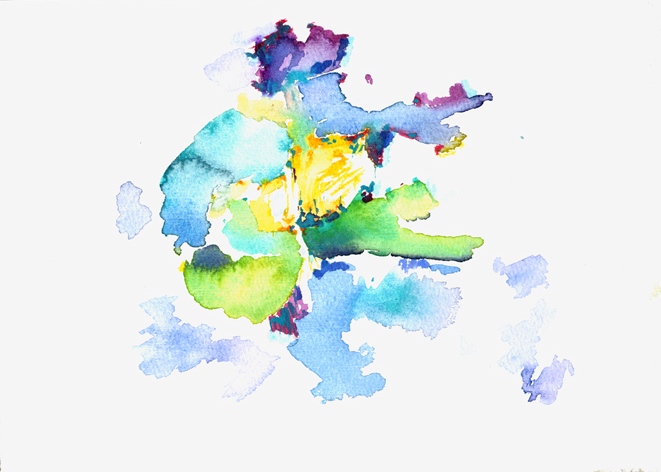 Kirsten K&ouml;tter: Painting Site Specific, Malerei vor Ort, Berlin, 'Haus der Kulturen der Welt', Dachterrasse bei Sonnenuntergang, 23.03.2012, ca. 17.00-18.00 Uhr, Aquarell, 17 &times; 24 cm