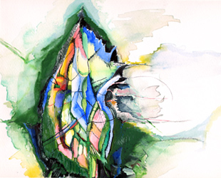 Site-specific painting, Malerei vor Ort, Sligo (Madonna), Sommer 1993, Aquarell, Pastell, 24 &times; 32 cm von Kirsten K&ouml;tter