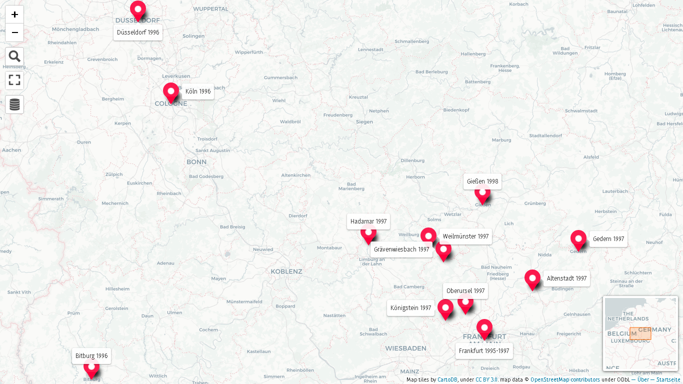 Kirsten Kötter 2019: Interaktive Karte Orte und Läden 1995-1998 - Überblick 
  (klicken zum Öffnen in umap.openstreetmap.fr,  
  map titles by CartoDB under CC BY 3.0, 
  map data (c) OpenStreetMap contributors under ODbL)