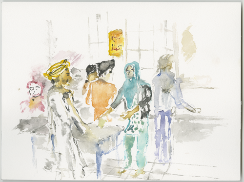 2018-01-28_gurudwara_kueche_skizze, sketch, 24 × 32 cm  (Kirsten Kötter)