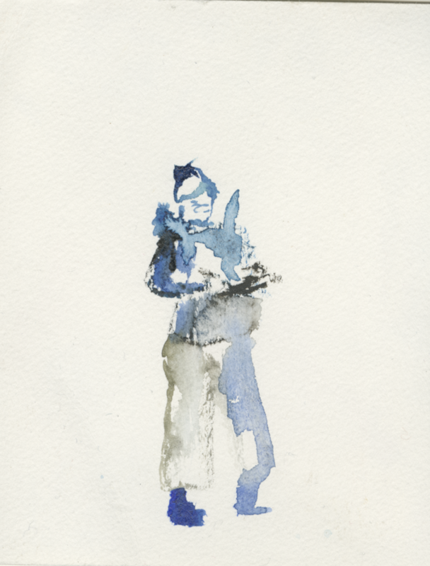 2022-03-11_berlin-hbf-ukraine-flucht-frau-skizze, sketch, 17 &times; 12 cm, detail (Kirsten Kötter)