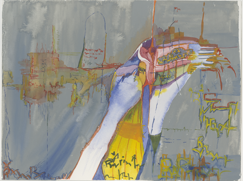 kirsten-koetter_1991_schrift-grau, watercolour, 30 × 40 cm (Kirsten Kötter)