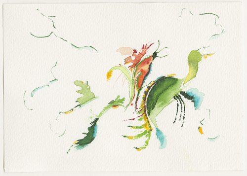 2003-01_delhi_schildkroete_india9, at the Delhi Airport before we fly back, watercolour, 12 × 17 cm (Kirsten Kötter)