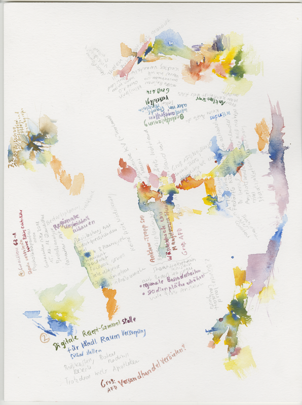 2019-03-07_ausschuss-gesundheit, committee on health, house of representatives Mainz, watercolour, 40 × 30 cm (Kirsten Kötter)