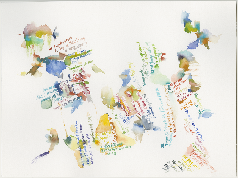 kirsten-koetter_2019-05-16_plenarsitzung-5, 
  plenary session Landtag (German state parliament) Rheinland-Pfalz, Mainz, 
  watercolour, 30 × 40 cm (Kirsten Kötter)