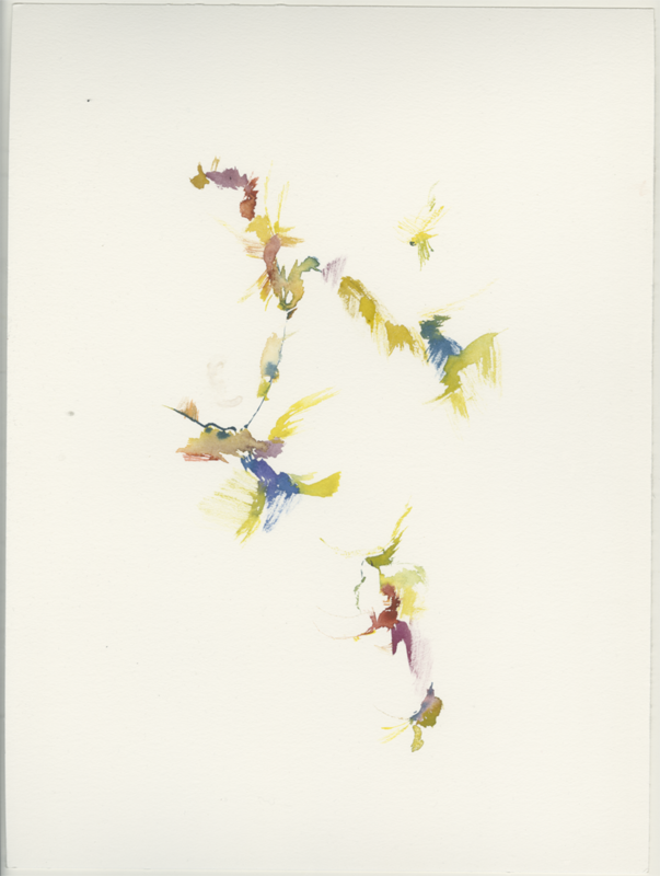 Runde Bank beim Spielplatz mit Blickrichtung Kopfskulpturen, Falkplatz, Rollbergsiedlung, Berlin, 20.03.2021, Aquarell, 40 &times; 30 cm (Kirsten Kötter)